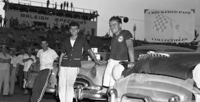 Surviving fragment of Raleigh Speedway asphalt in the woods