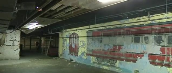 Interior of the Village Underground complex showing shops and passageways